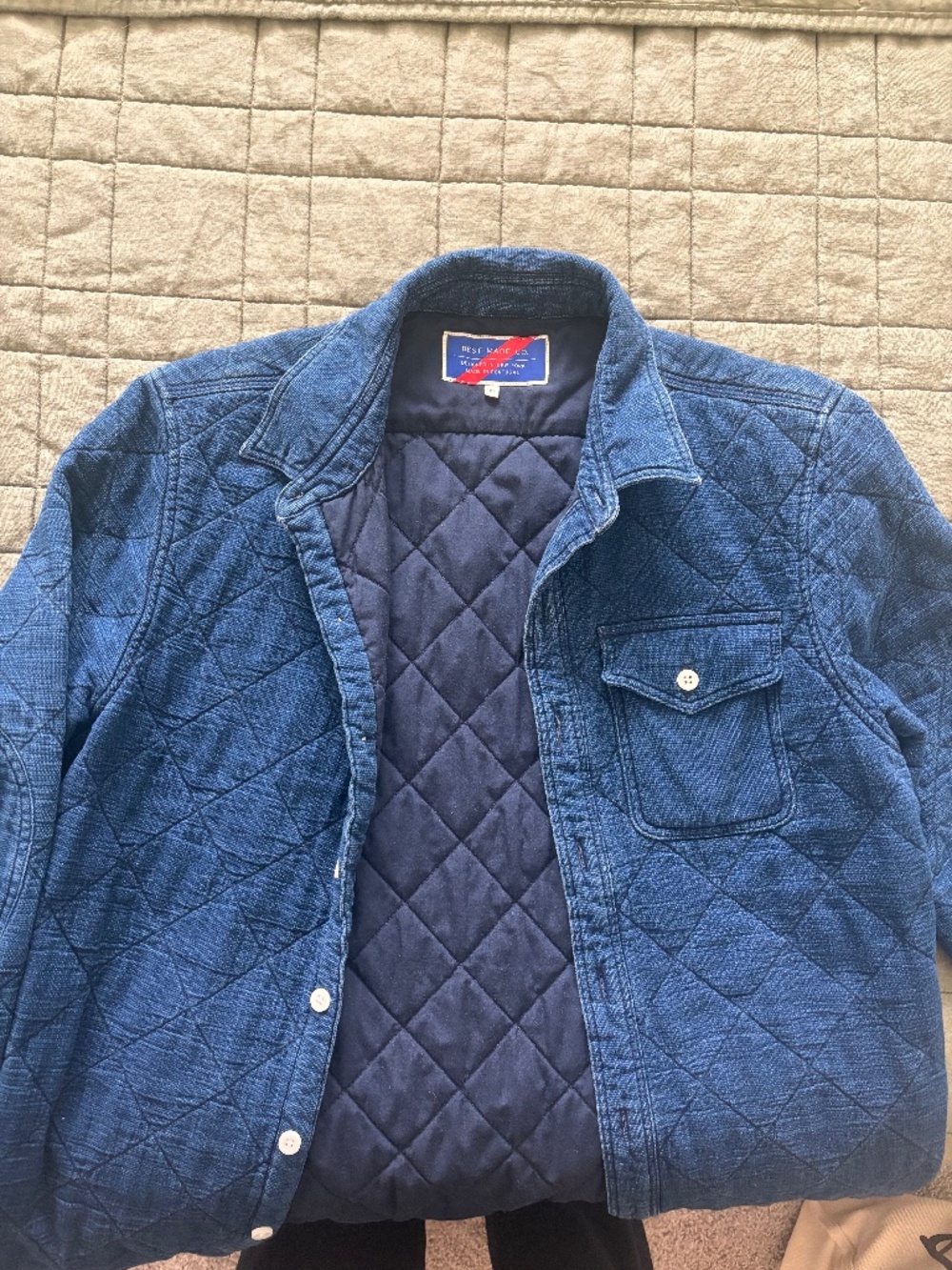 Best Made Co. Mens Quilted Overshirt Jacket Indigo Blue